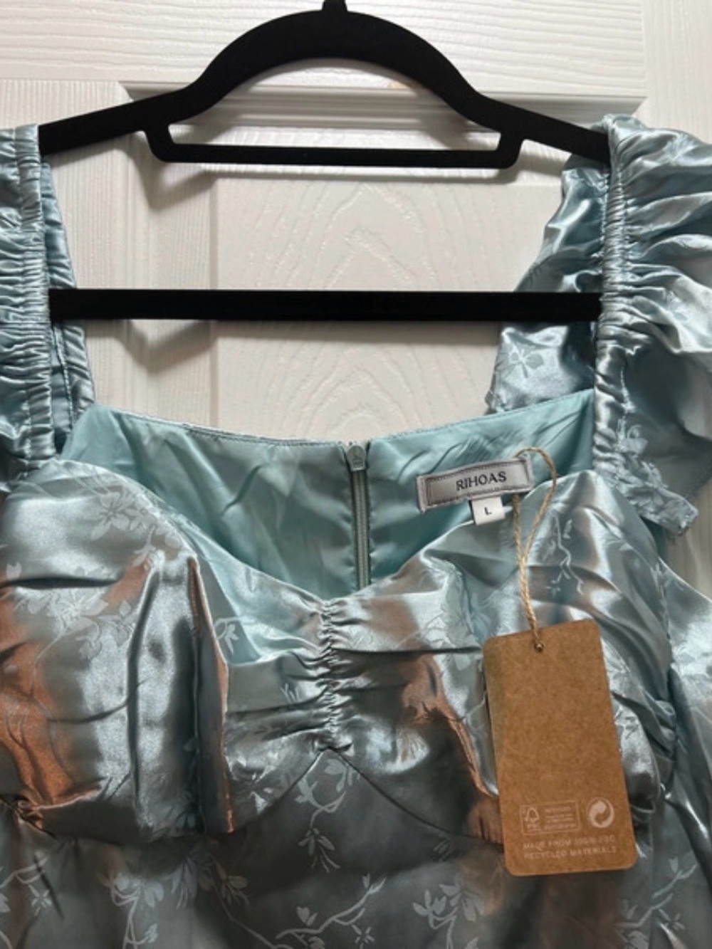 RIHOAS Satin Floral Dress in Pale Blue-Green - Picture 6 of 7
